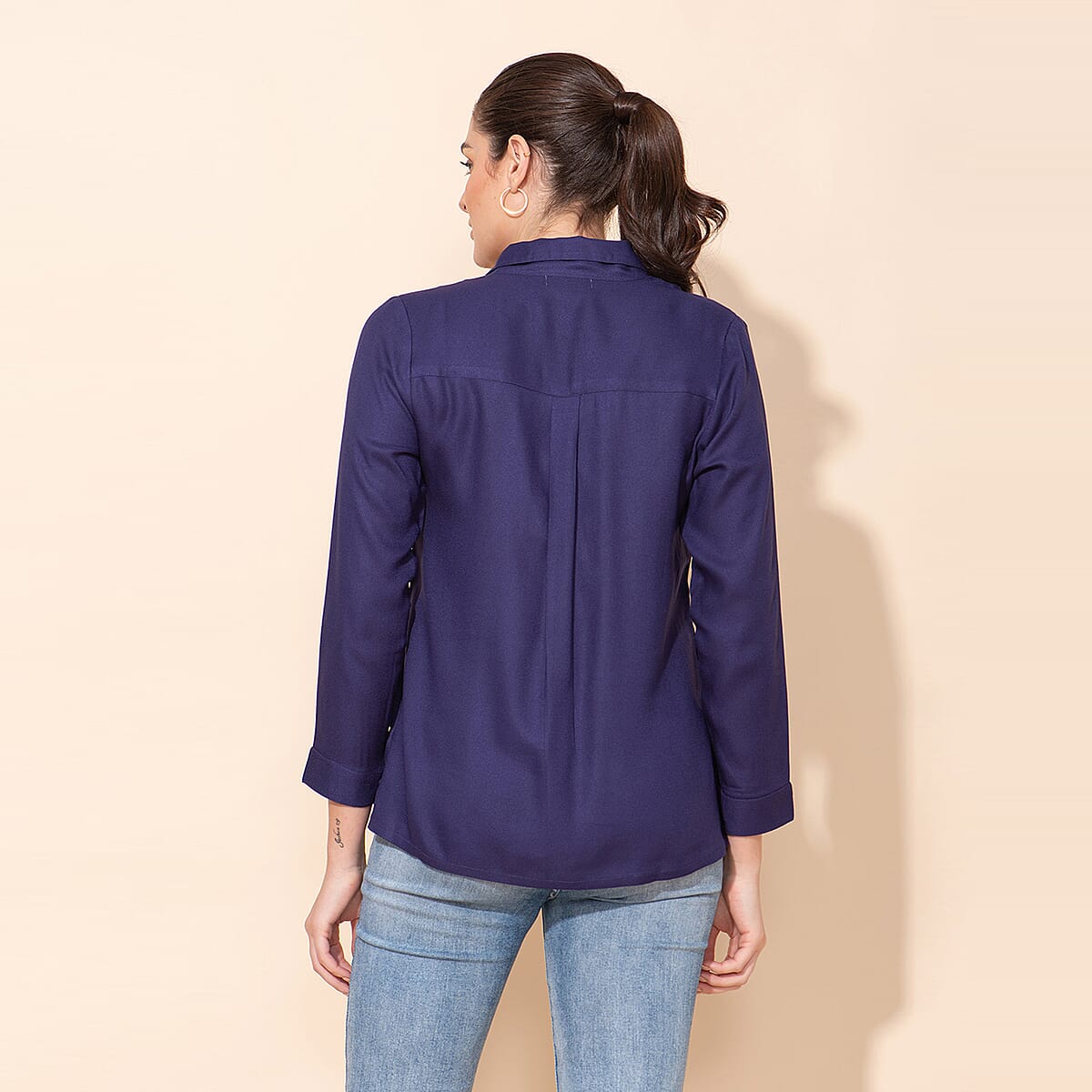 Tamsy Navy Rayon Moss Top -L image number 1