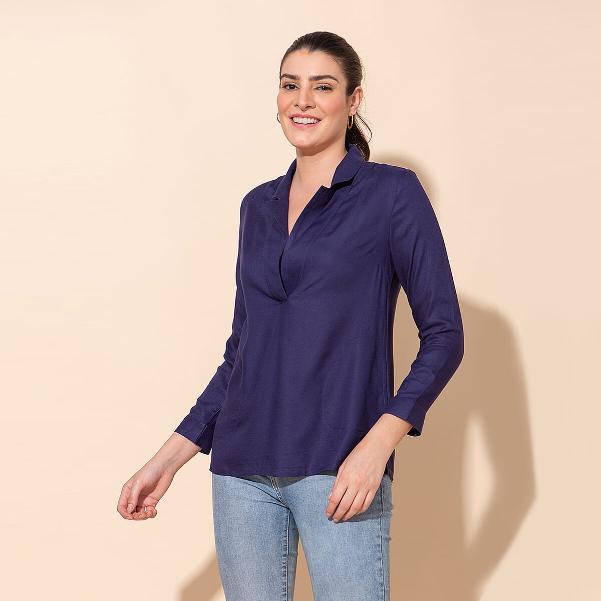 Tamsy Navy Rayon Moss Top -L image number 2