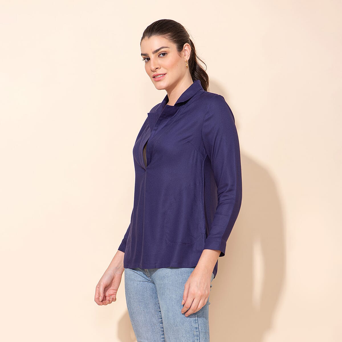 Tamsy Navy Rayon Moss Top -L image number 3