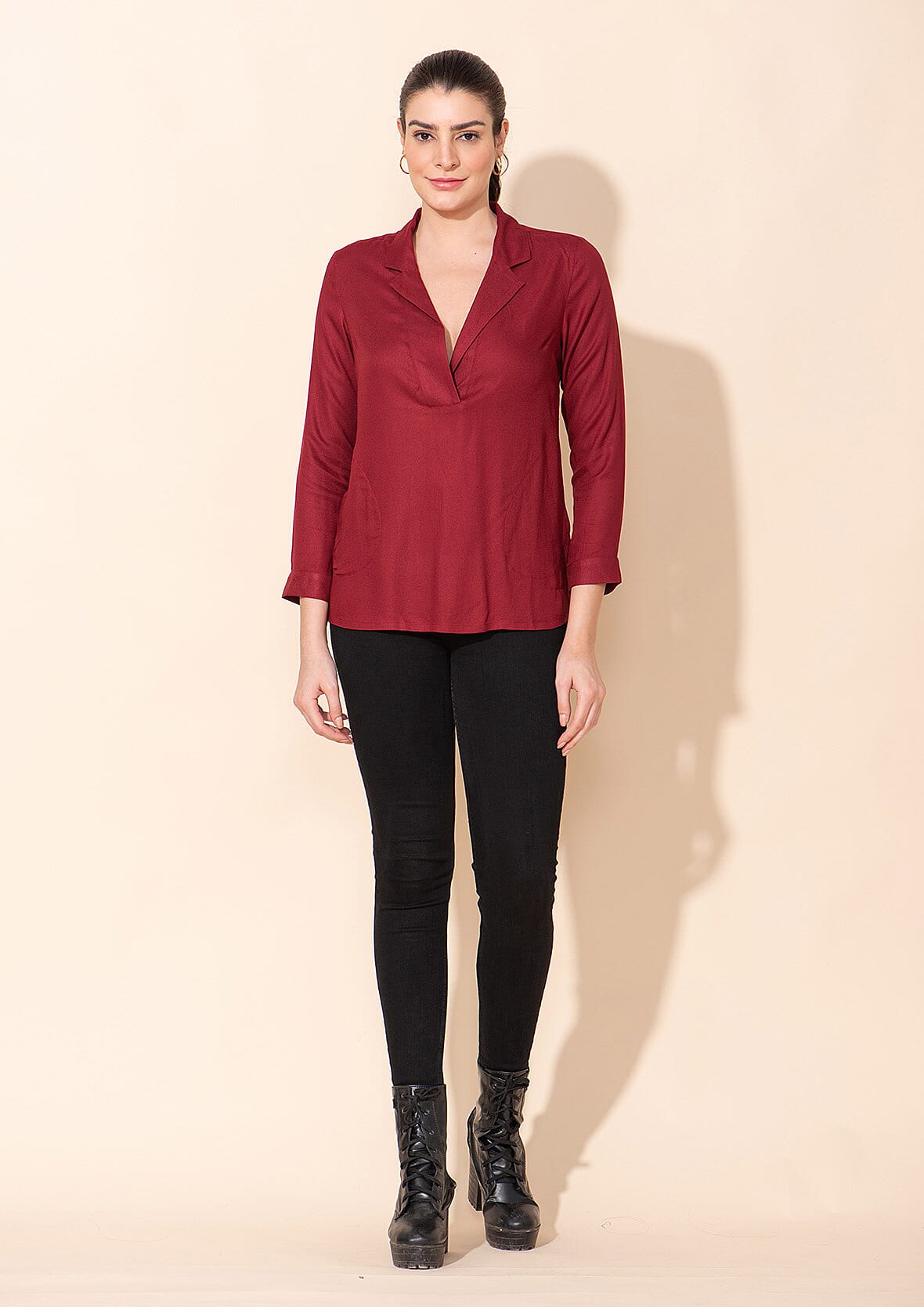 Tamsy Red Rayon Moss Top -L
