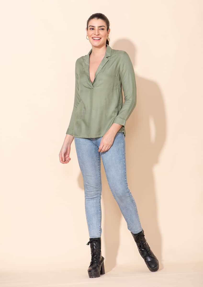 Tamsy Olive Green Rayon Moss Top -L image number 0