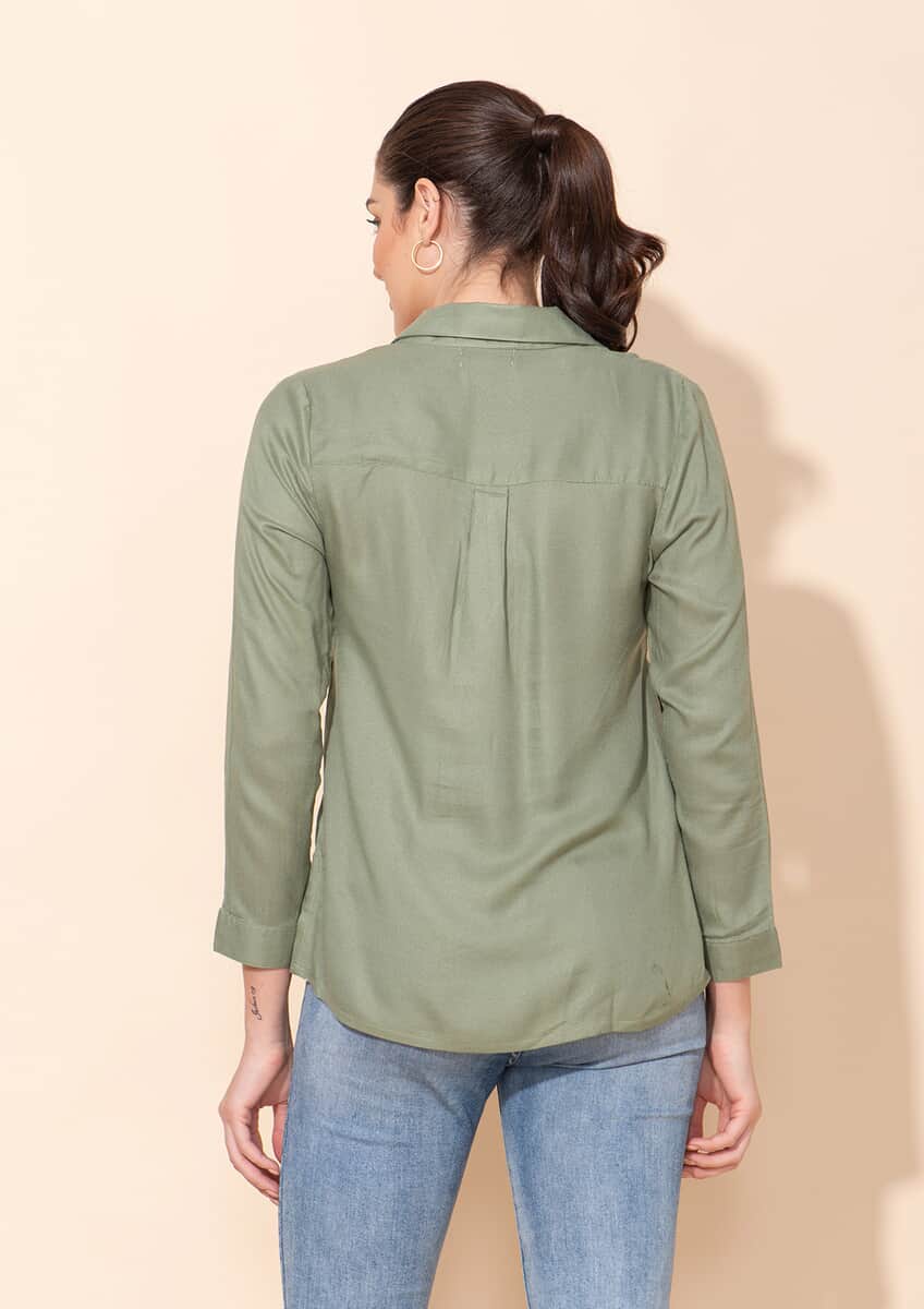 Tamsy Olive Green Rayon Moss Top -L image number 1