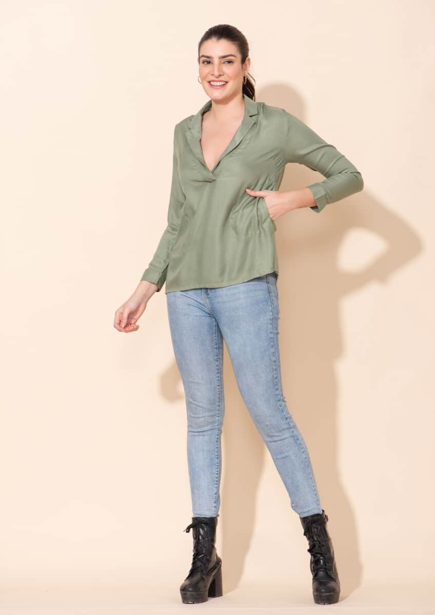 Tamsy Olive Green Rayon Moss Top -L image number 2