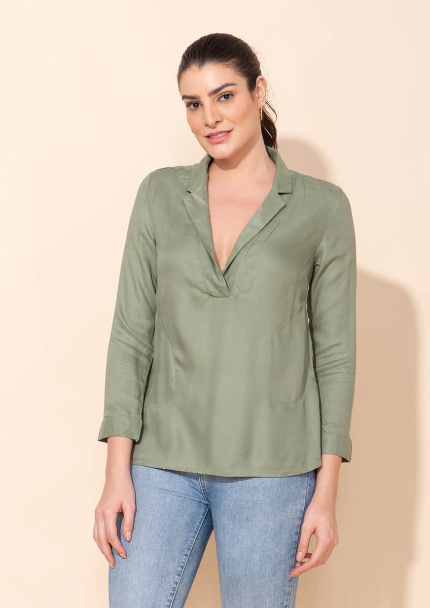 Tamsy Olive Green Rayon Moss Top -L image number 3