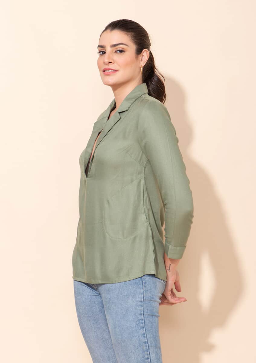 Tamsy Olive Green Rayon Moss Top -L image number 4