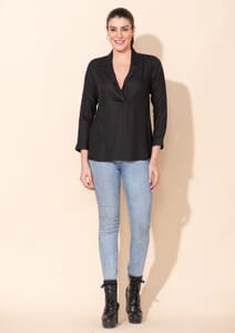 Tamsy Black Rayon Moss Top -M