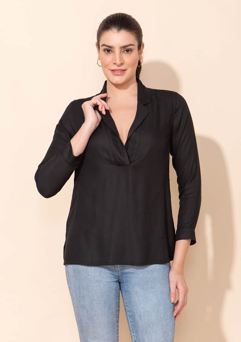 Tamsy Black Rayon Moss Top -S image number 2