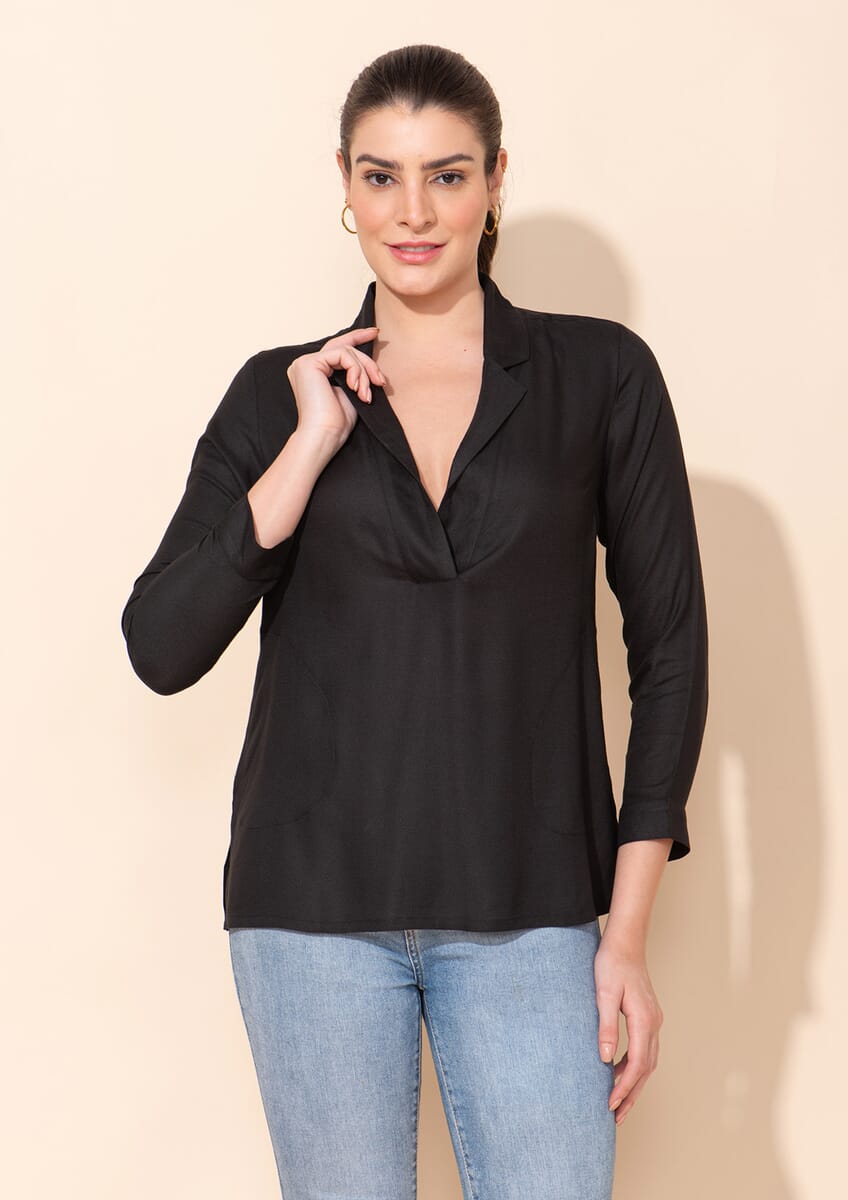 Tamsy Black Rayon Moss Top -XL image number 2