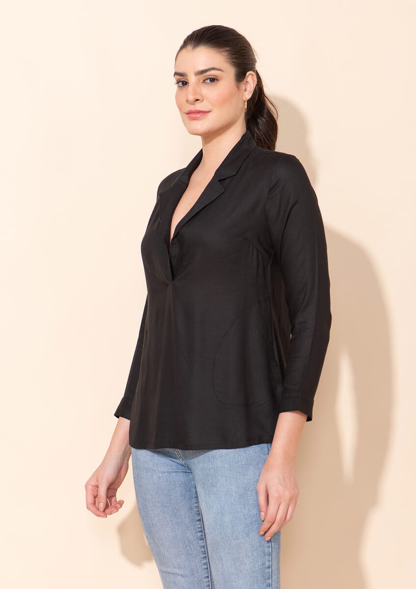 Tamsy Black Rayon Moss Top -XL image number 3