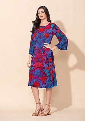 Tamsy Purple Printed Midi Dress - L