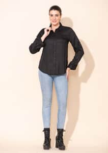 Tamsy Black Rayon Twill Top -L