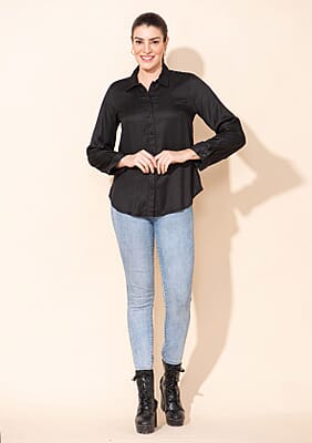 Tamsy Black Rayon Twill Top -L