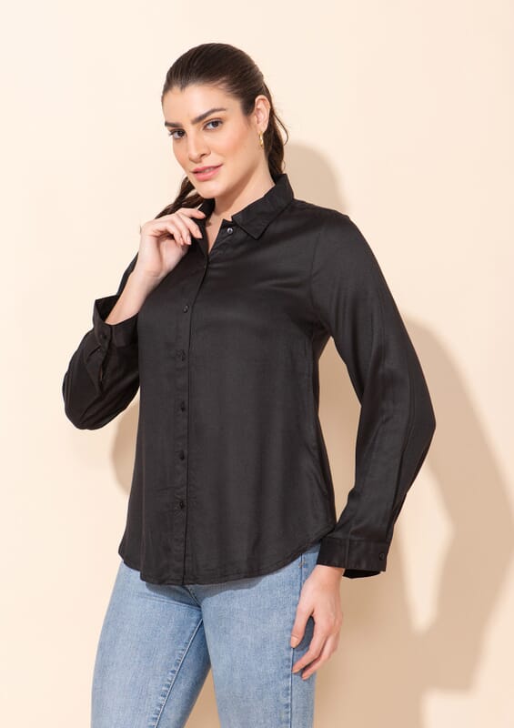Tamsy Black Rayon Twill Top -L