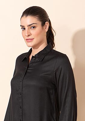 Tamsy Black Rayon Twill Top -L