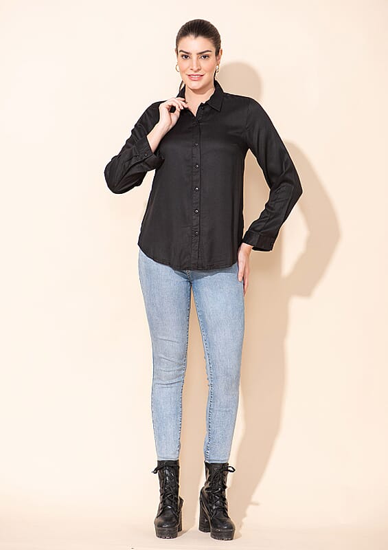 Tamsy Black Rayon Twill Top -M