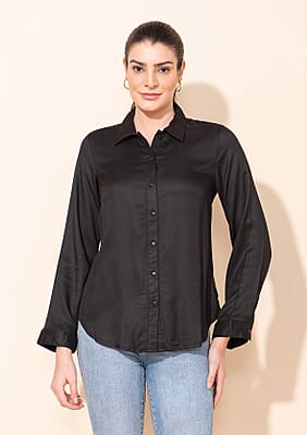 Tamsy Black Rayon Twill Top -M