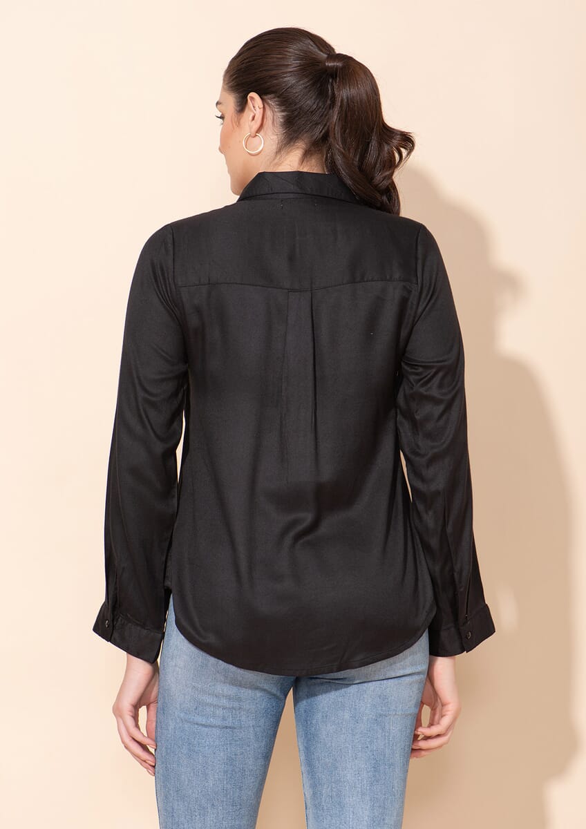 Tamsy Black Rayon Twill Top -2X image number 1
