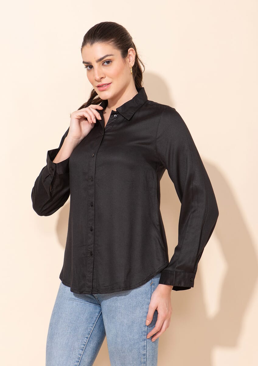 Tamsy Black Rayon Twill Top -2X image number 4