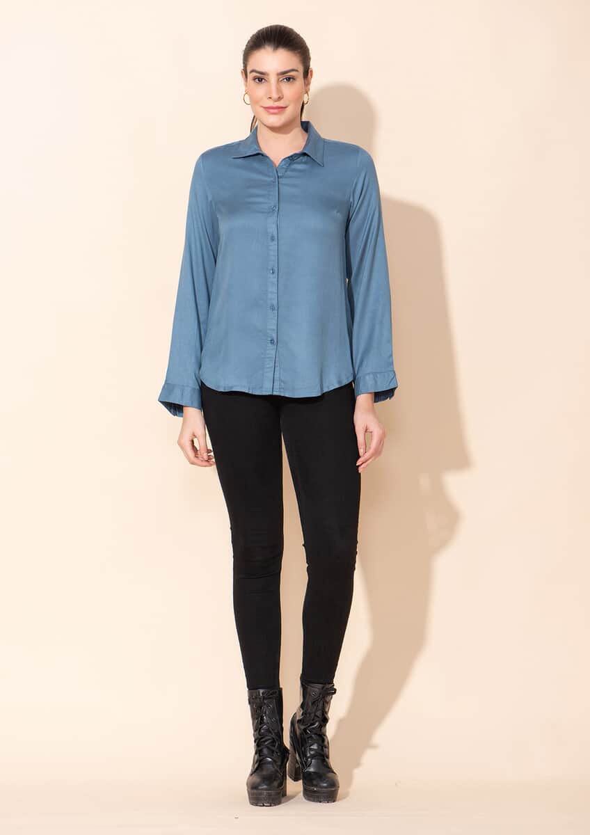 Tamsy Blue Rayon Twill Top -L image number 0