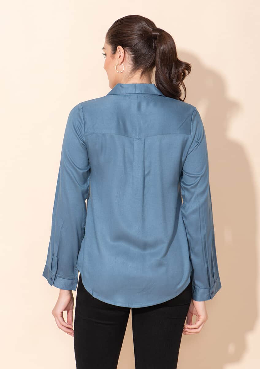 Tamsy Blue Rayon Twill Top -L image number 1