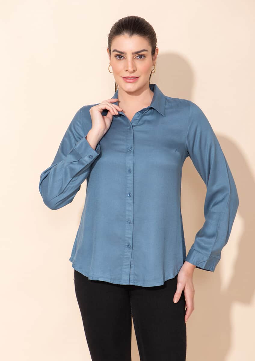 Tamsy Blue Rayon Twill Top -L image number 2