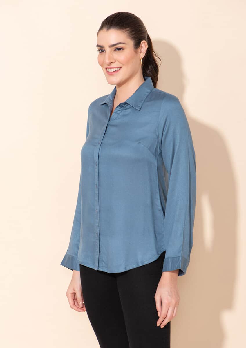 Tamsy Blue Rayon Twill Top -L image number 3