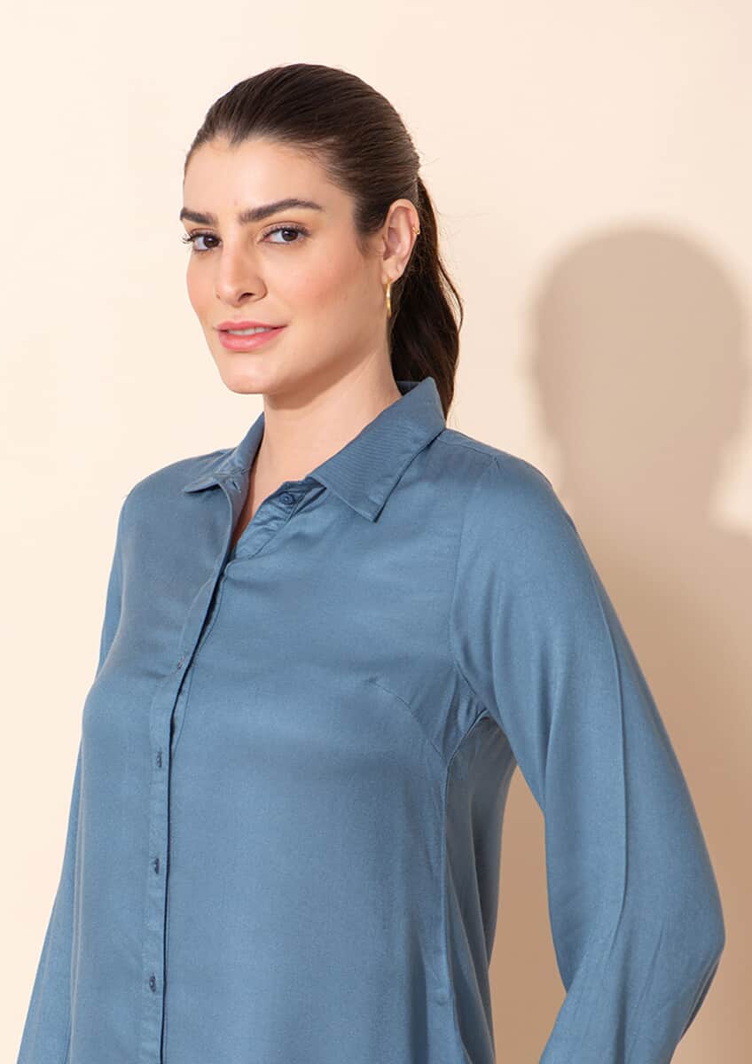 Tamsy Blue Rayon Twill Top -L image number 4