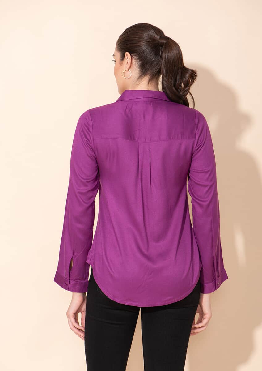 Tamsy Purple Rayon Twill Top -XL image number 1