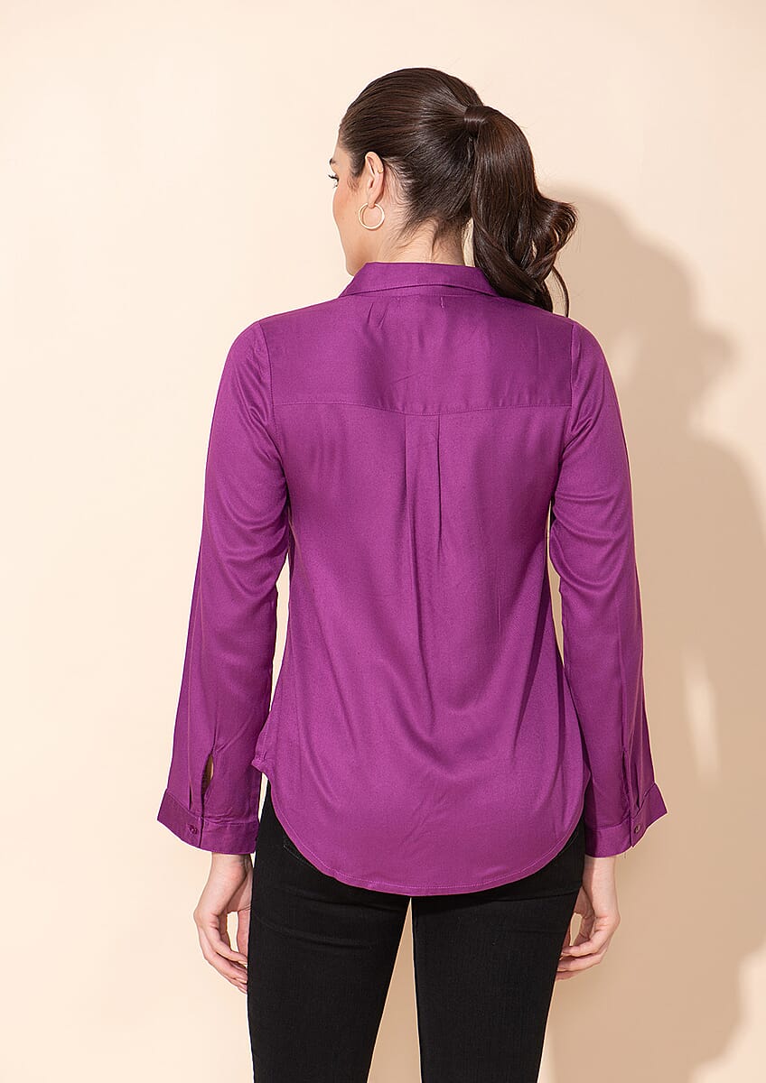 Tamsy Purple Rayon Twill Top -2X image number 1