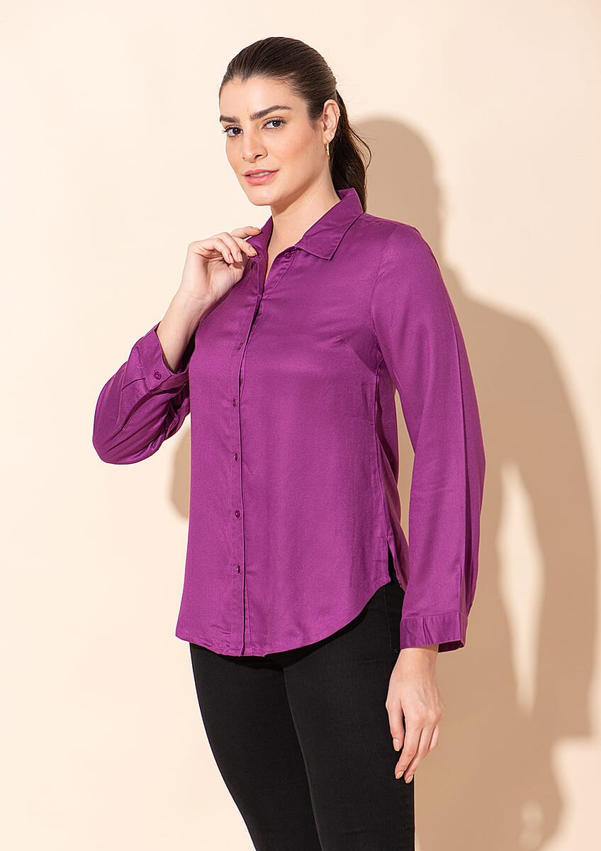 Tamsy Purple Rayon Twill Top -2X image number 3