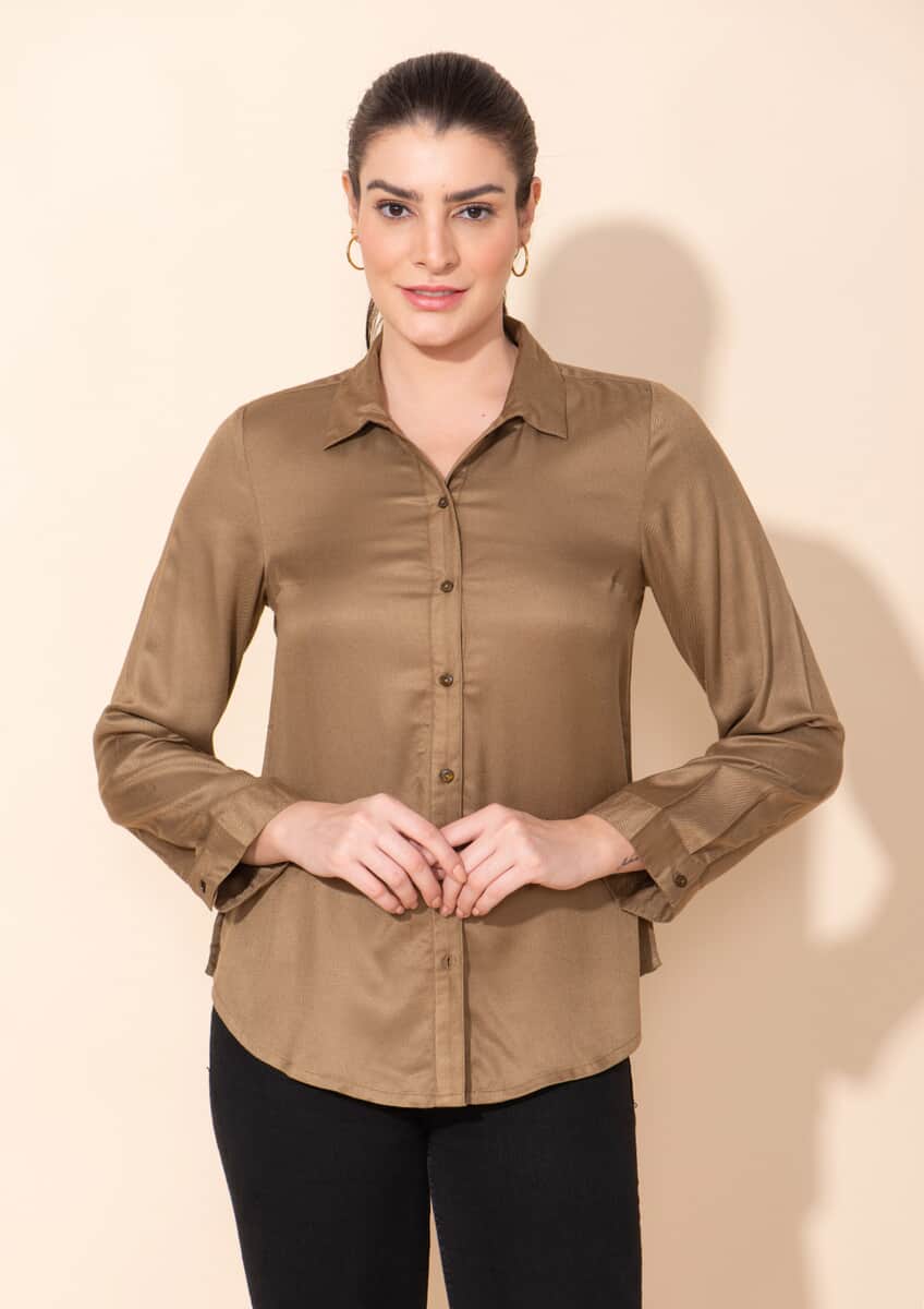 Tamsy Olive Green Rayon Twill Top -S image number 2