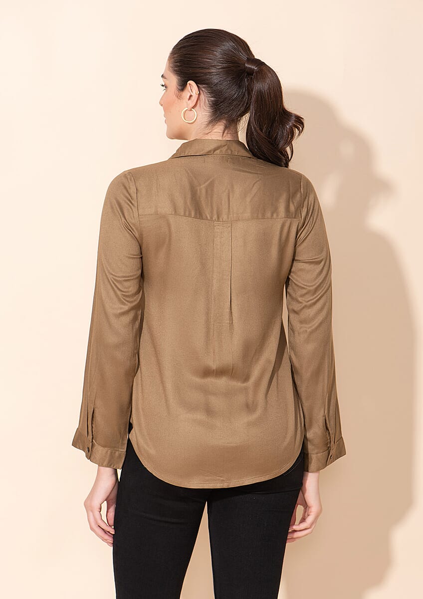 Tamsy Tan Rayon Twill Top -2X image number 1