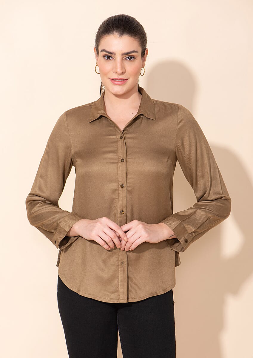 Tamsy Tan Rayon Twill Top -2X image number 2