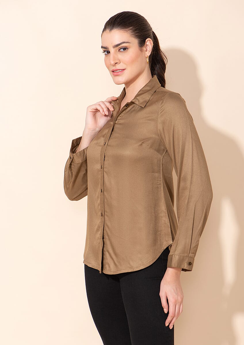 Tamsy Tan Rayon Twill Top -2X image number 3