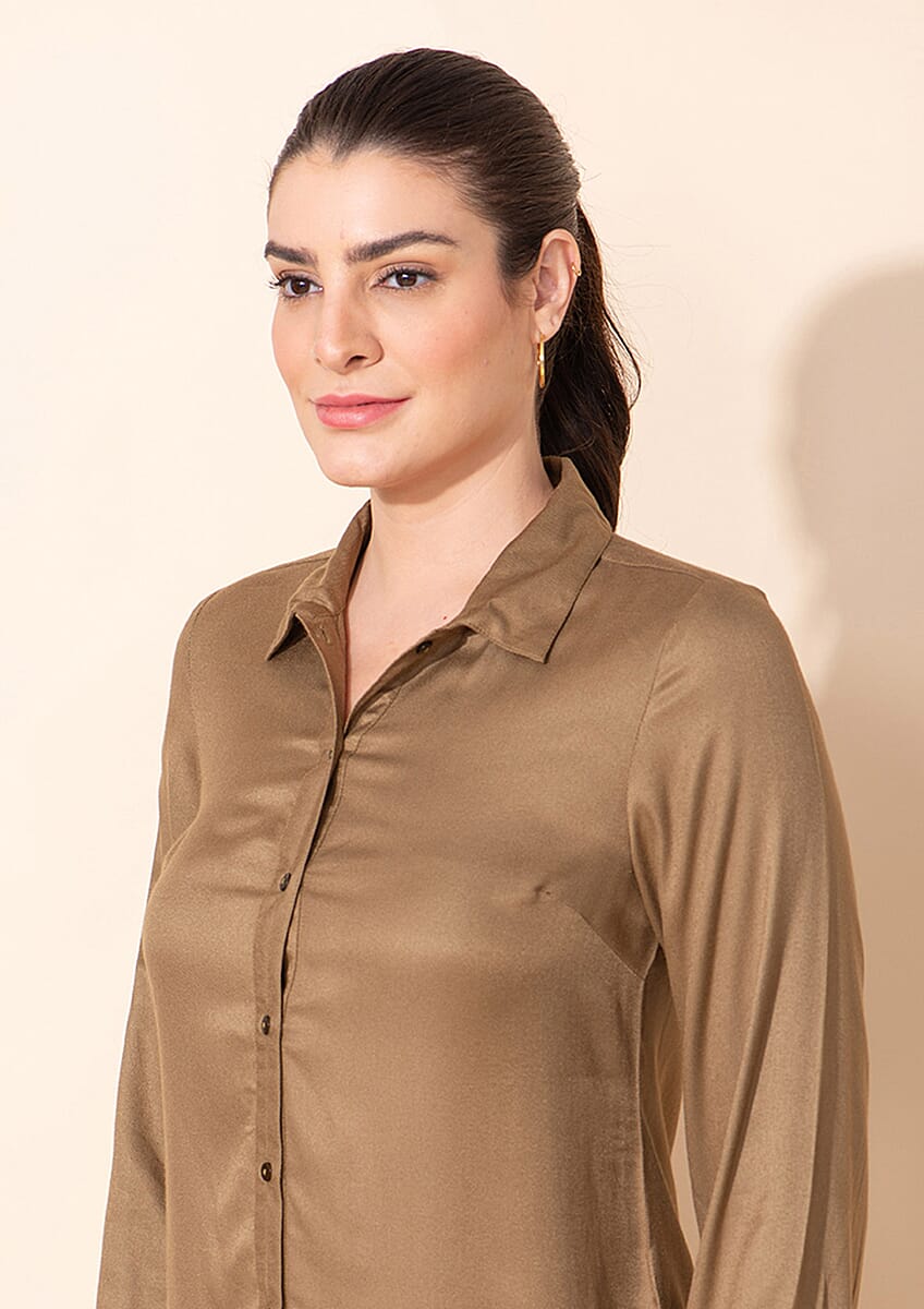 Tamsy Tan Rayon Twill Top -2X image number 4