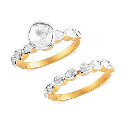 Polki Diamond Stackable Ring in 14K Yellow Gold Over Sterling Silver (Size 10.0) 1.00 ctw