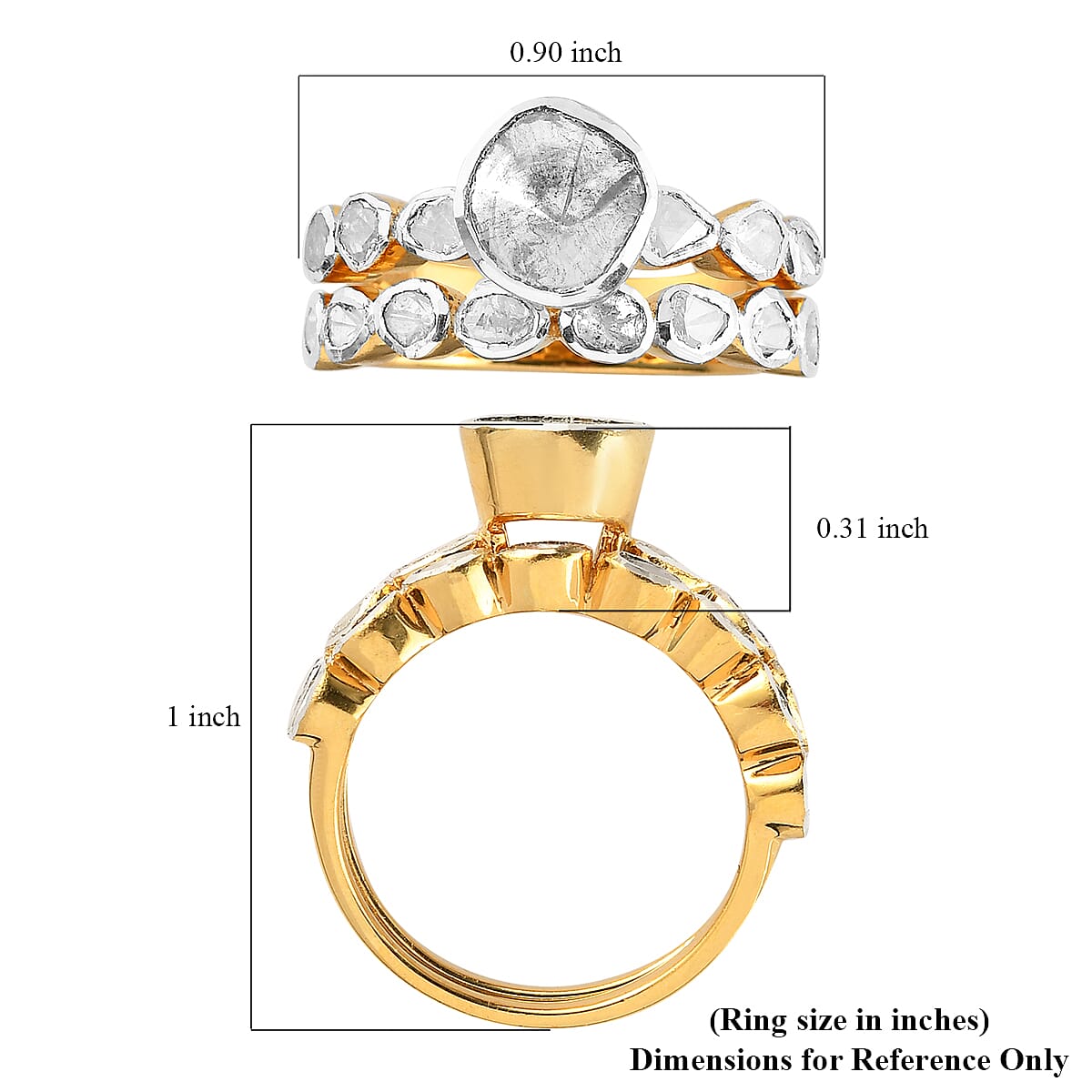 Polki Diamond Stackable Ring in 14K Yellow Gold Over Sterling Silver (Size 10.0) 1.00 ctw