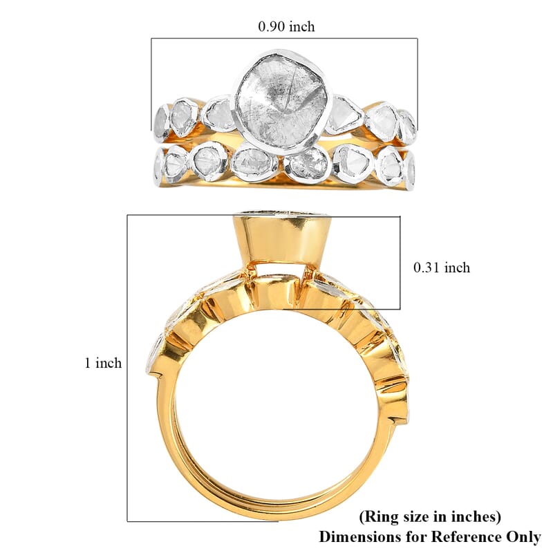 Polki Diamond Stackable Ring in 14K Yellow Gold Over Sterling Silver (Size 10.0) 1.00 ctw