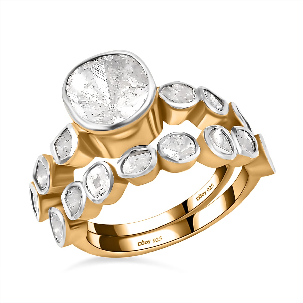 Buy Polki Diamond Stackable Ring in 14K Yellow Gold Over Sterling - Main Image