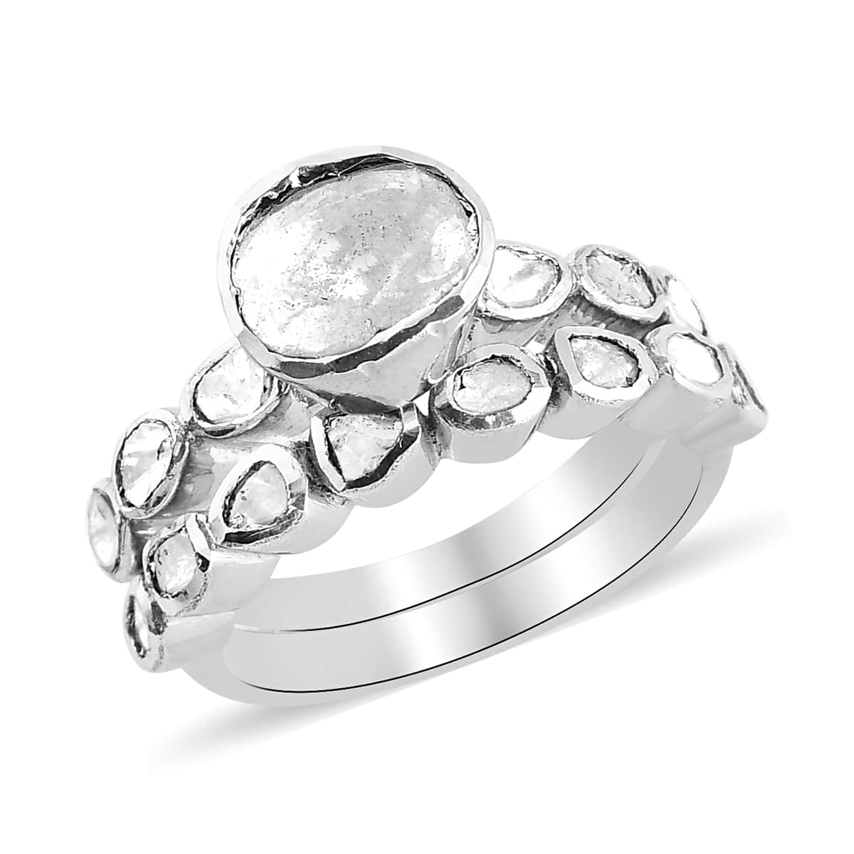 Polki Diamond Stackable Ring in Platinum Over Sterling Silver (Size 10.0) 1.00 ctw image number 0