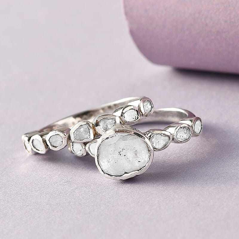 Polki Diamond Stackable Ring in Platinum Over Sterling Silver (Size 10.0) 1.00 ctw
