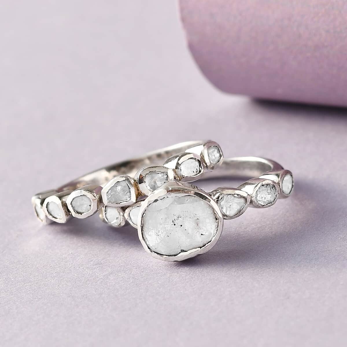 Polki Diamond Stackable Ring in Platinum Over Sterling Silver (Size 10.0) 1.00 ctw image number 1