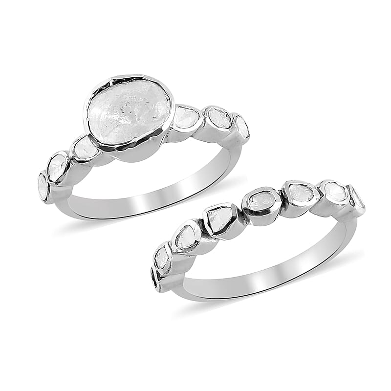 Polki Diamond Stackable Ring in Platinum Over Sterling Silver (Size 10.0) 1.00 ctw