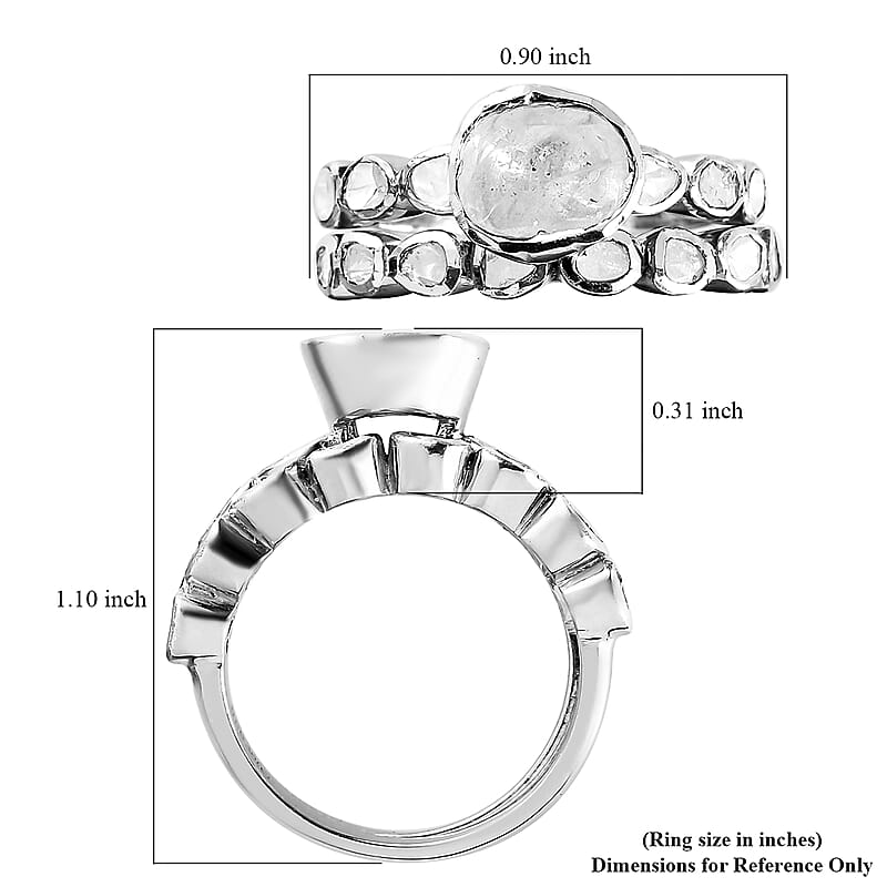 Polki Diamond Stackable Ring in Platinum Over Sterling Silver (Size 10.0) 1.00 ctw