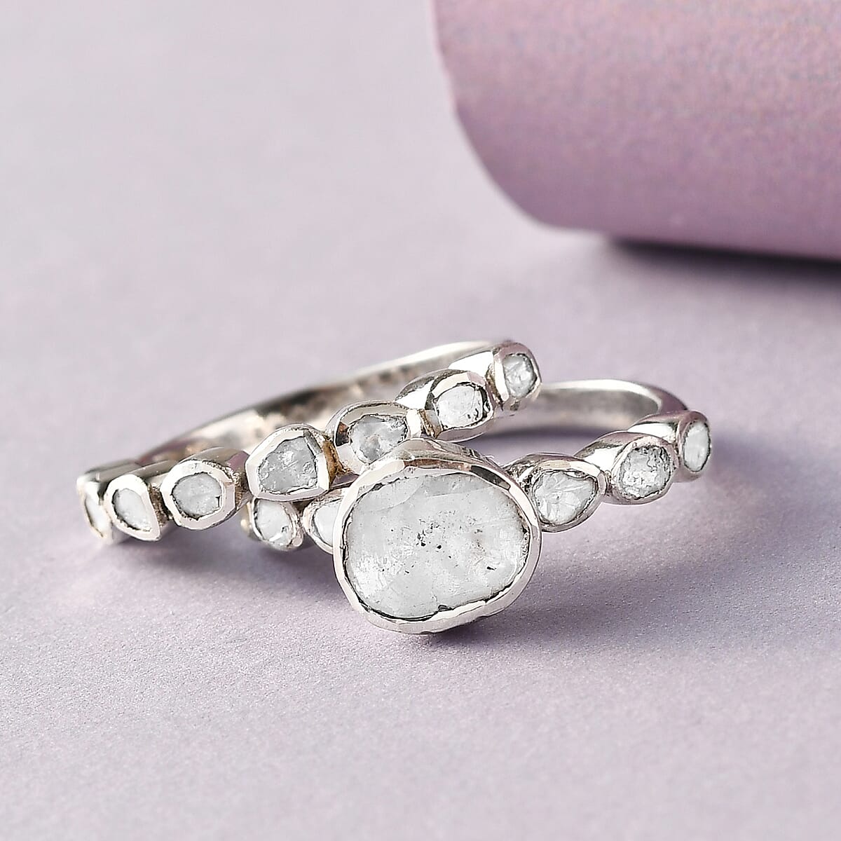 Polki Diamond Stackable Ring in Platinum Over Sterling Silver (Size 11.0) 1.00 ctw image number 1