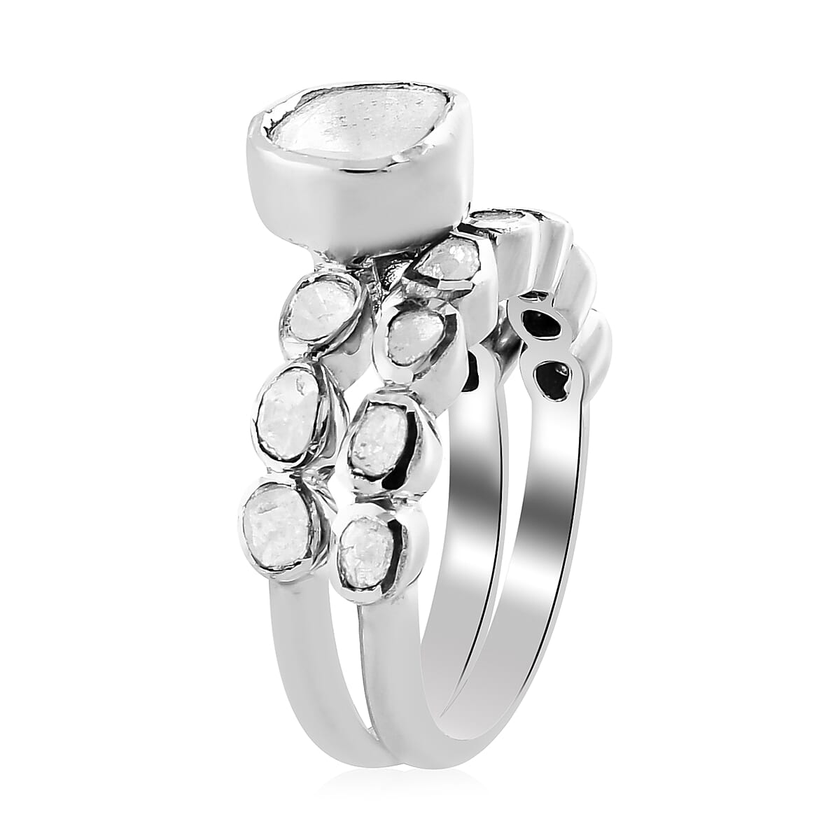 Polki Diamond Stackable Ring in Platinum Over Sterling Silver (Size 11.0) 1.00 ctw image number 3