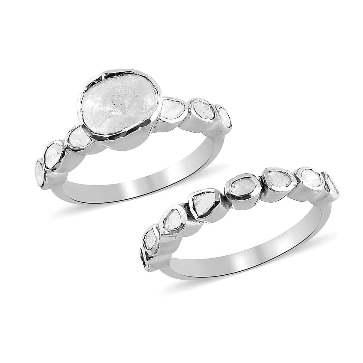 Polki Diamond Stackable Ring in Platinum Over Sterling Silver (Size 11.0) 1.00 ctw image number 4