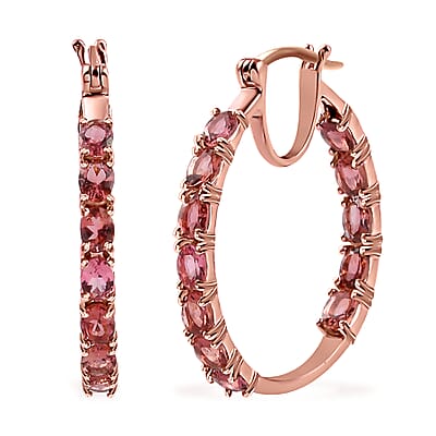 Blush Tourmaline Inside Out Hoop Earrings in Vermeil Rose Gold Over Sterling Silver 4.00 ctw