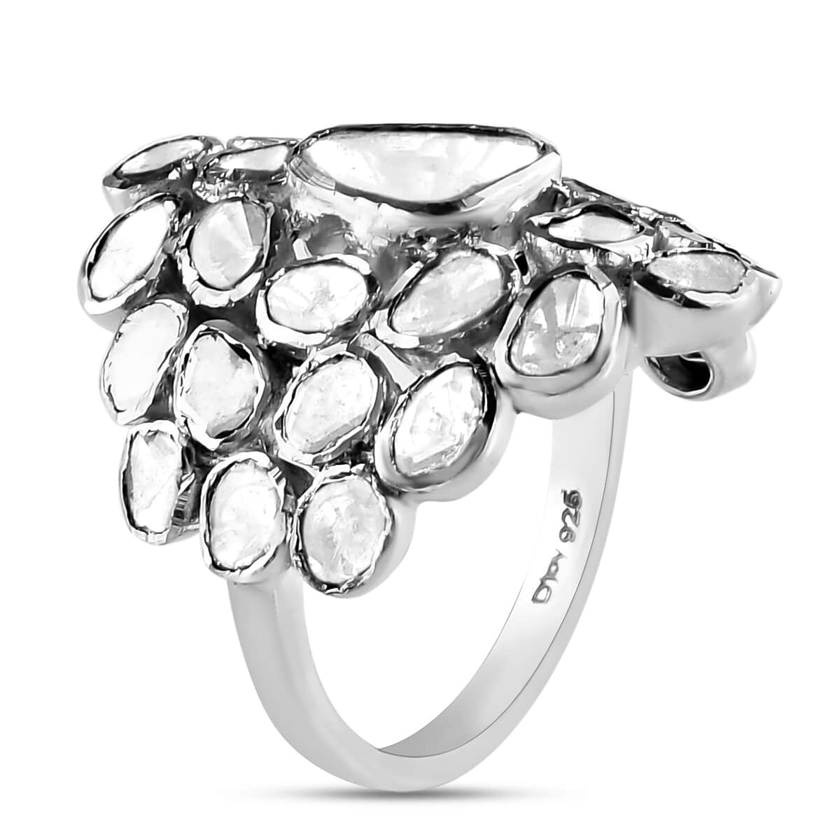 Polki Diamond Ring in Platinum Over Sterling Silver (Size 9.0) 2.00 ctw image number 3