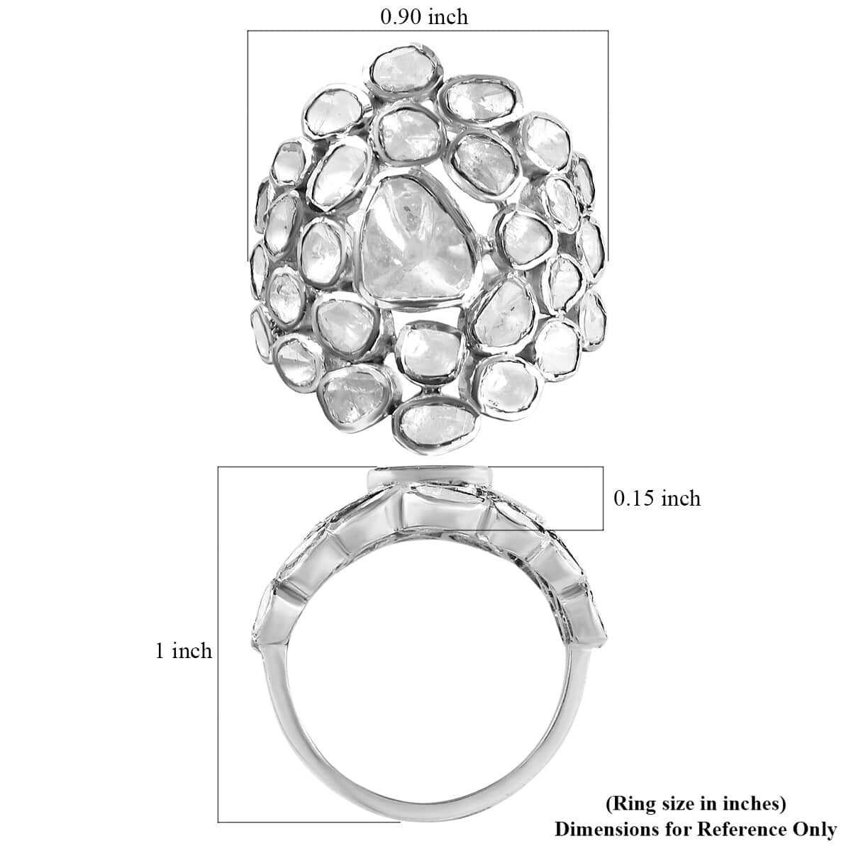 Polki Diamond Ring in Platinum Over Sterling Silver (Size 9.0) 2.00 ctw image number 5
